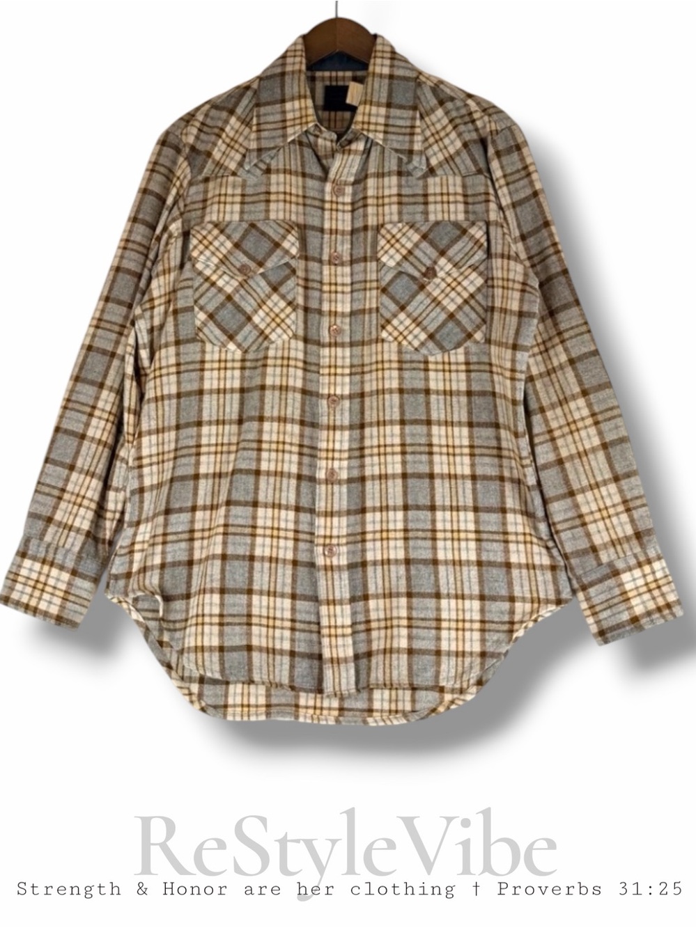 ROEBUCKS SEARS Men’s Size L Shirt VINTAGE Wool Plaid Button Down Flannel Western